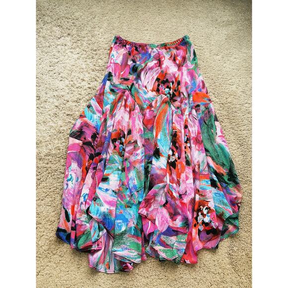 Bob Mackie Wearable Art Flowy Lined Midi Skirt S Colorful Elastic Dopamine Artsy - Picture 2 of 10